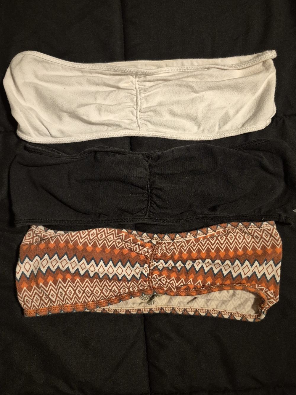 2/$15  3 Women’s Strapless Bandeau Tops - White, Black & Orange Pattern